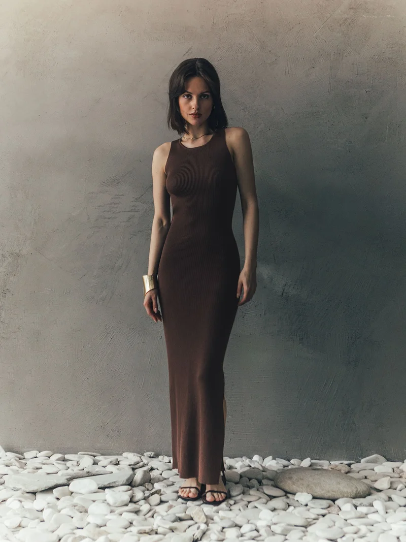 Lichi  Knitted maxi dress with cut-outs at the back for Women | Best Price UAE